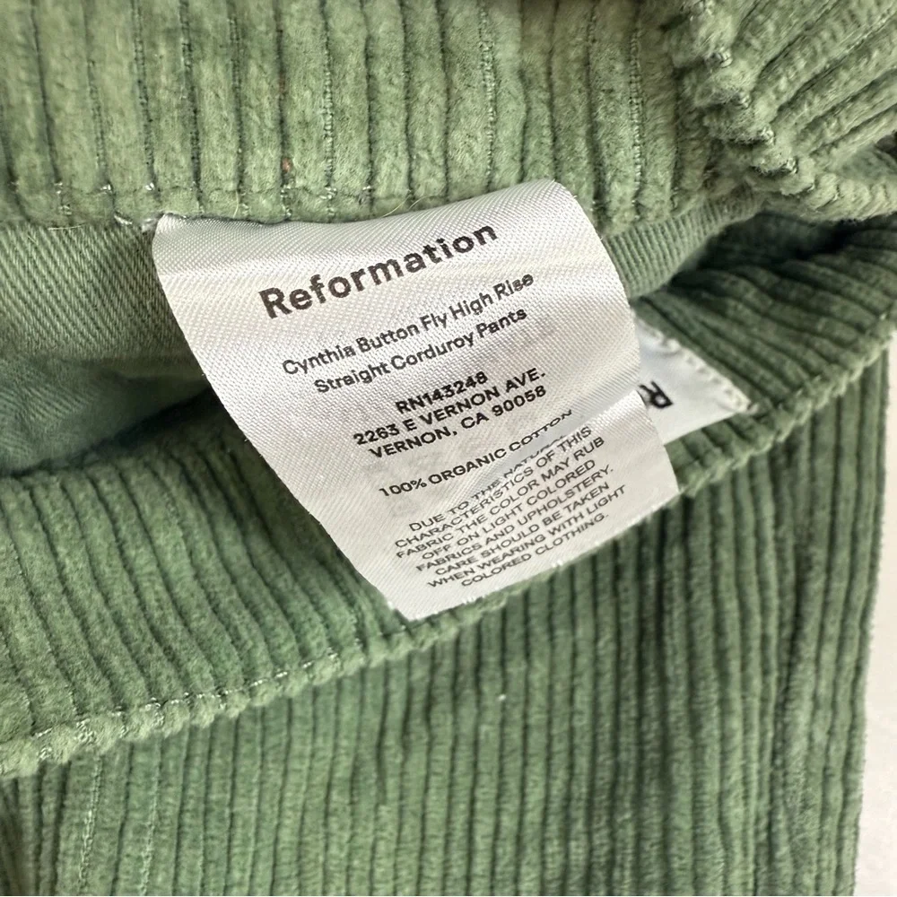 Reformation Cynthia Pants Womens 25 Green Corduroy High Rise Straight Moss Jeans - Picture 5 of 12